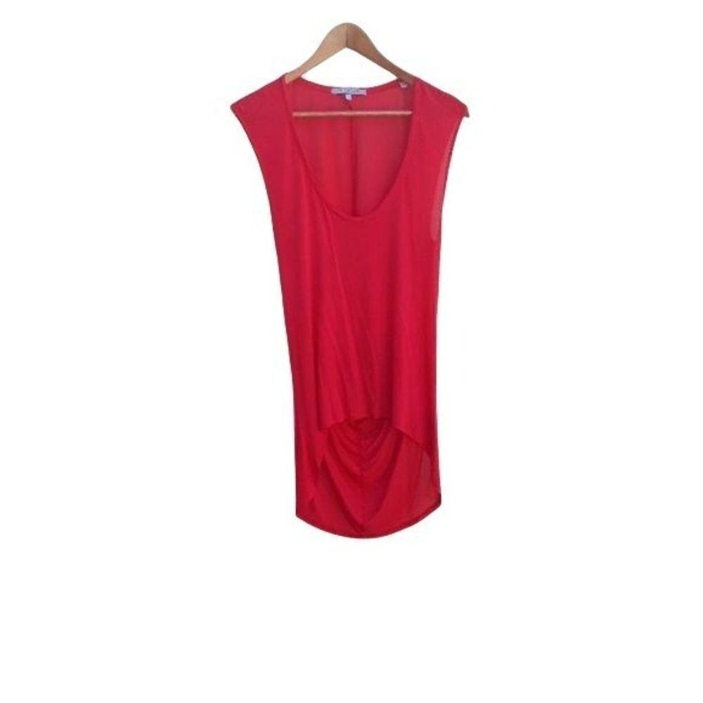 Bella Luxx Top Womens L Silk Sleeveless Scoop Neck Tunic Draped‎ Back Coral